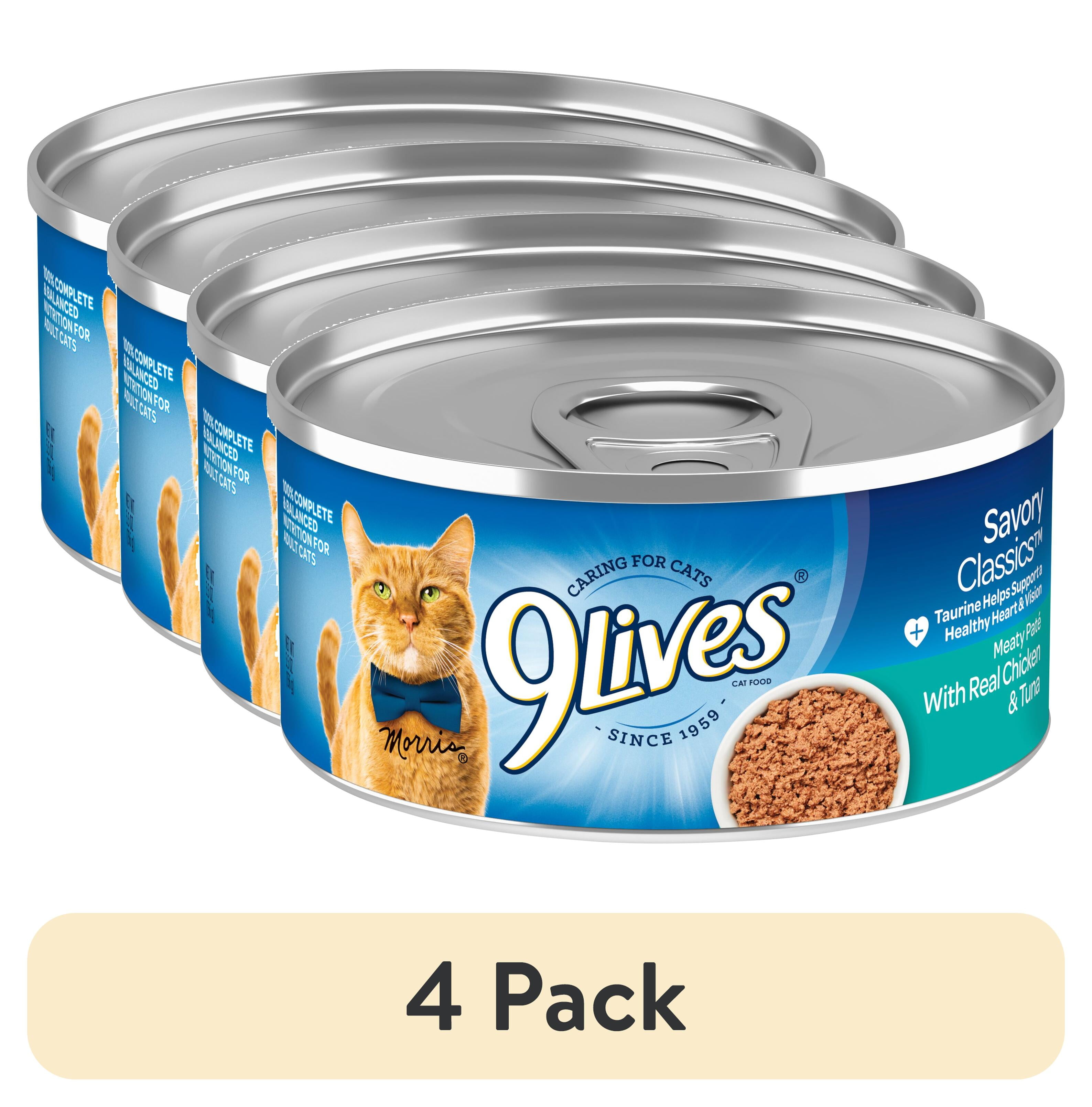 (4 pack) 9Lives Meaty Paté with Real Chicken & Tuna Wet Cat Food, 5.5 ...
