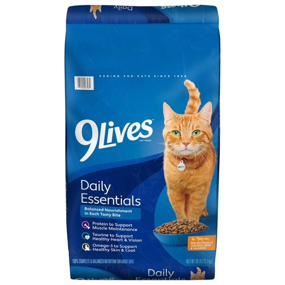 9Lives Daily Essentials Dry Cat Food with Chicken, Beef & Salmon Flavors, 28 lb. Bag