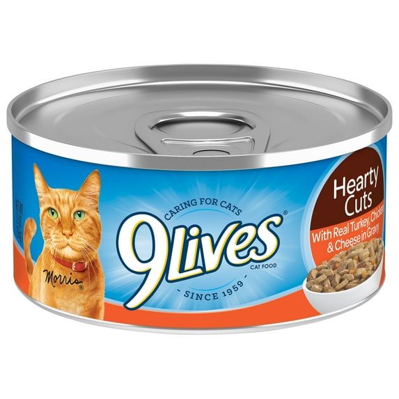 9Lives Hearty Cuts with Real Turkey, Chicken & Cheese Wet Cat Food, 5.5-Ounce Can, 24 Count