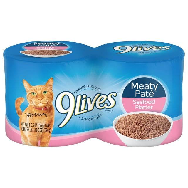 9Lives Meaty Paté Seafood Platter Wet Cat Food, 5.5 oz. Can (Pack of 4