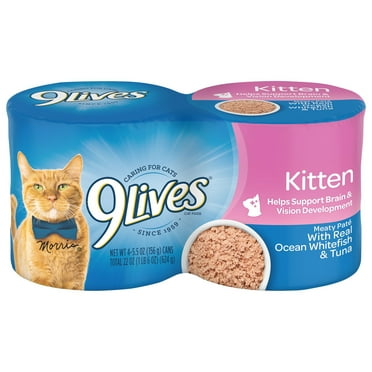 9Lives Meaty Paté with Real Ocean Whitefish & Tuna Wet Kitten Food, 24-5.5 Ounce Cans