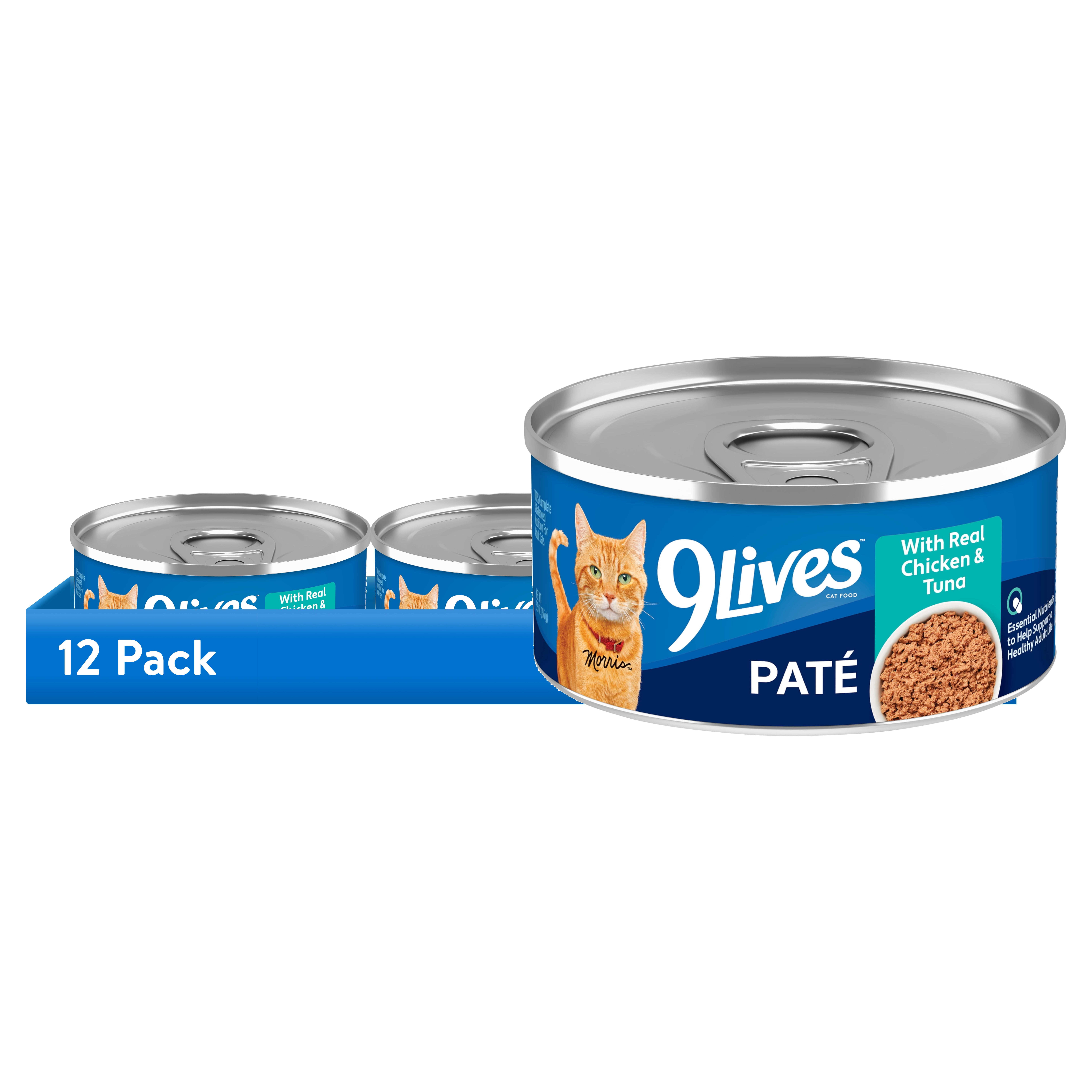 (12 pack) 9Lives Cat Food Paté with Real Chicken & Tuna, 5.5 oz Can