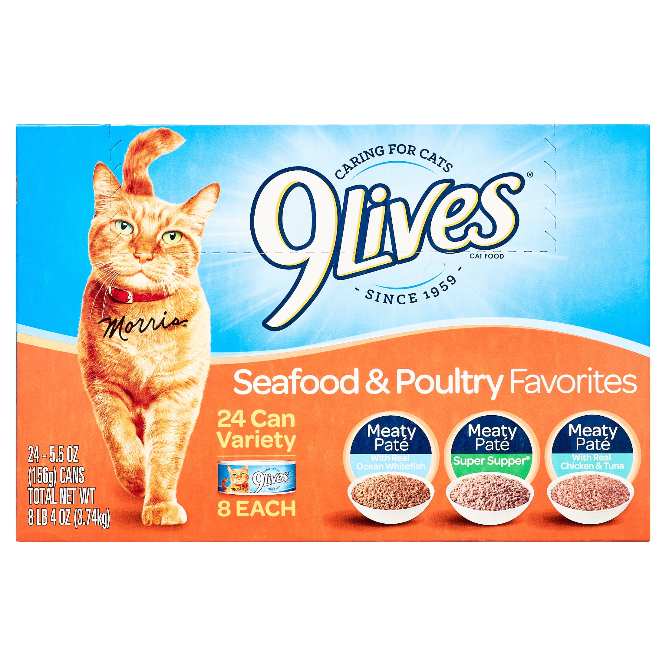 9Lives Seafood and Poultry Variety Pack Wet Cat Food, 24 Cans, 5.5