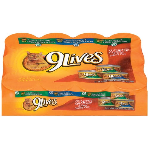 9Lives Variety Pack Tender Nibbles, Carvings & Diced Canned Cat Food, 24 Pack