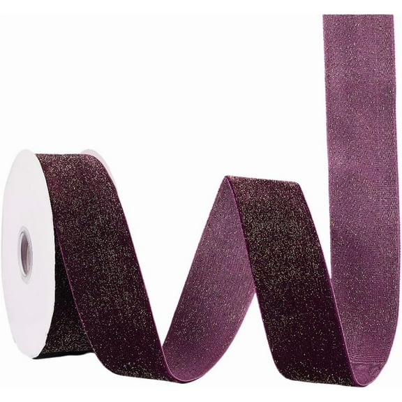 9M 1.5 Inch Wide Purple Velvet Ribbon Gold Metallic Glitter Shimmer Single Faced Velvet Fabric Ribbons Bulk Roll with Spool