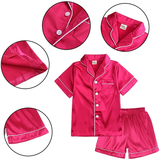 9M-13T Girls Boys Silk Satin Pajamas Set All Seasons Kids Toddler Button-Down Long Sleeve and Short Sleeve Loungewear Sleepwear PJS