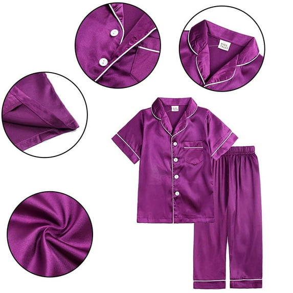 9M-13T Girls Boys Silk Satin Pajamas Set All Seasons Kids Toddler Button-Down Long Sleeve and Short Sleeve Loungewear Sleepwear PJS