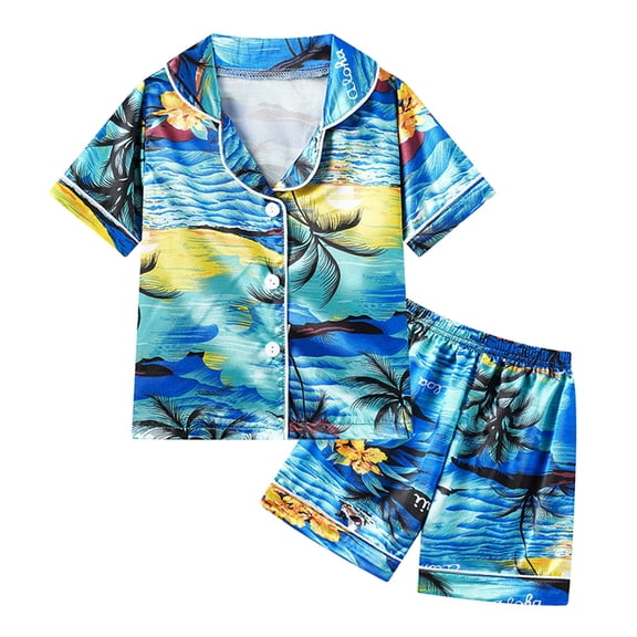 9M-6T Toddler Girls Boys Satin Silk Printed Pajama Sets, SILVERCELL Kids Short Sleeve Button Down Shirt Top Shorts Sleepwear