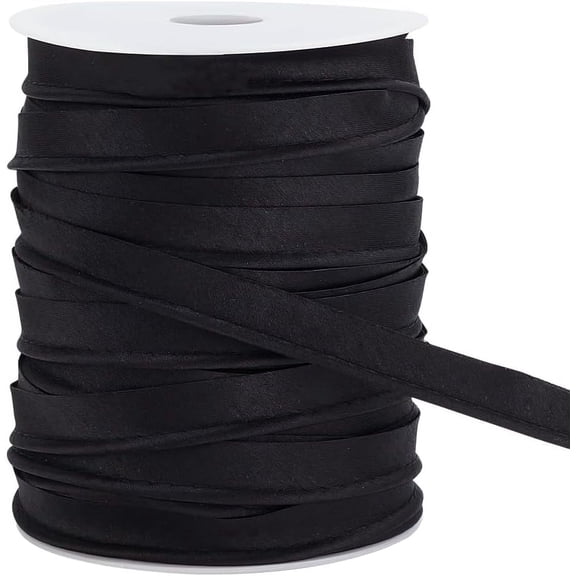 9M Polyester Piping Trim Folding Cord Trim Clothing Accessories Black 1/2 inch(12mm) 54.68 Yards(50m)/Roll for DIY
