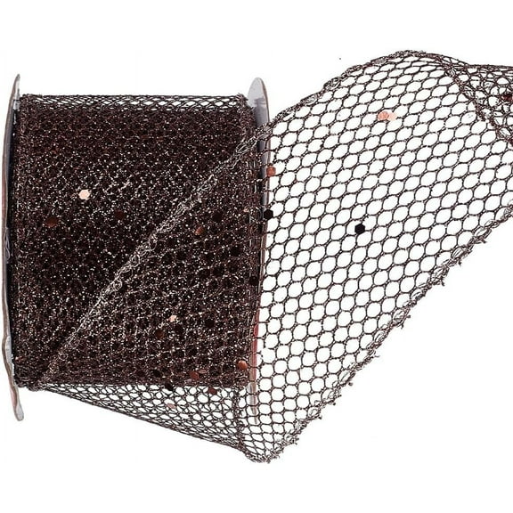 9M Sparkle Polyester Mesh Ribbon with Paillettes for Costume Decoration Gift Decoration Coconut Brown 2-1/2 inch(63mm) about 9.84 Yards(9m)/Roll