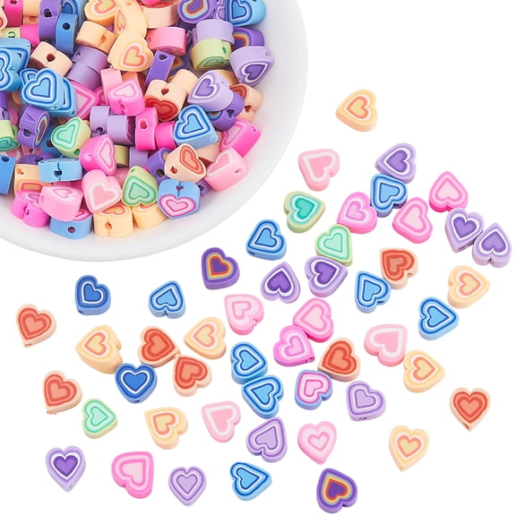 9MM 200PCS Kawaii Heart Beads with Holes Rainbow Polymer Clay Handmade Love Shaped Colorful Soft Loose Spacer Bead Bulk