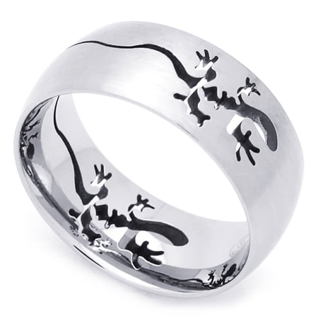 9MM Comfort Fit Stainless Steel Wedding Band Cut-Out Lizard Comfort Fit Wedding Band Ring (Size 7 to 14)