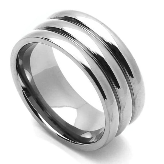 9MM Comfort Fit Titanium Wedding Band Grooved Dome Ring (Size 7 to 14)