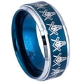 thumbnail image 1 of 9MM Men's Masonic Tungsten Carbide Ring - Freemasonry Masonic Symbol Ring - Comfort Fit Brushed Finish Blue Tungsten Wedding Band - 13, 1 of 3