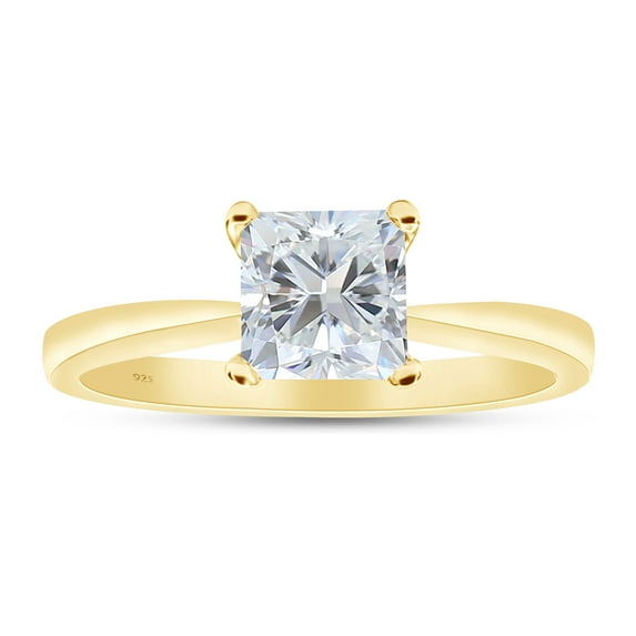 AFFY 3.50 Carat 9MM Princess Moissanite Diamond Solitaire Ring for Women 14K Yellow Gold over Silver-7.5