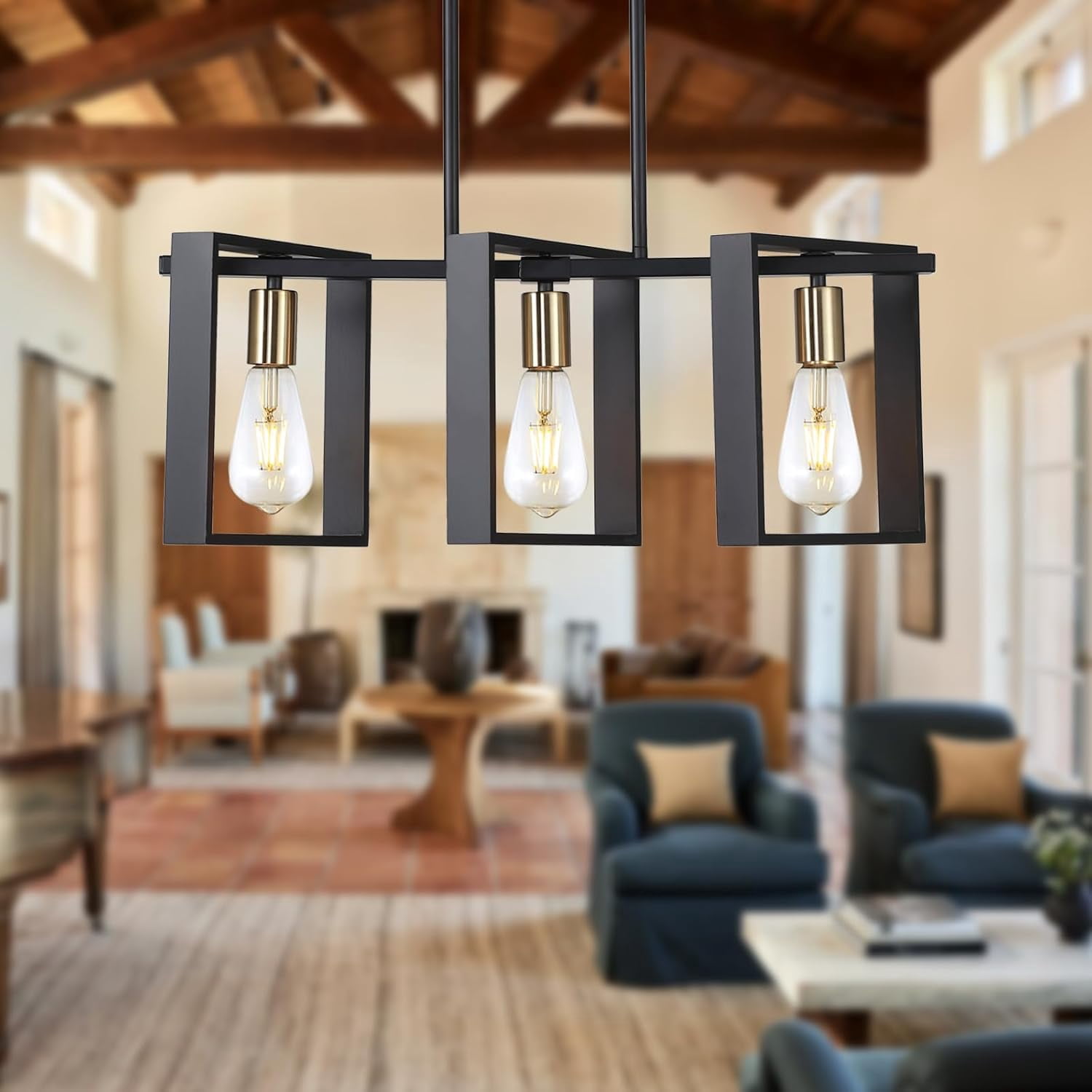 9MMML 3 Lights Kitchen Island Lighting, Modern Rectangle Linear Pendant ...