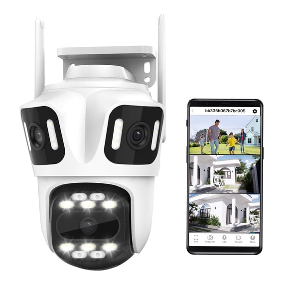 9MP Triple Lens WiFi Outdoor Security Camera, 360° Pan Tilt, Auto Tracking, 24/7 Recording, Spotlight, Night Vision, 2-Way Audio, IP66, Home Surveillance