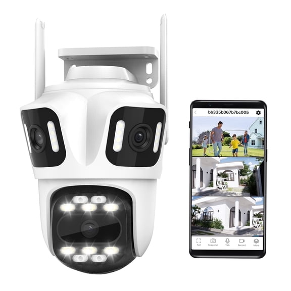 9MP Triple Lens WiFi Outdoor Security Camera, 360 Pan Tilt, Auto Tracking, 24/7 Recording, Spotlight, Night Vision, 2-Way Audio, IP66, Home Surveillance