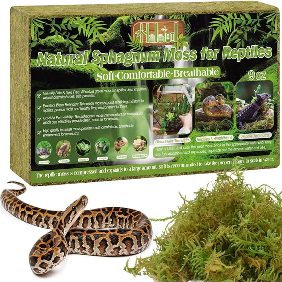 9OZ Natural Sphagnum Moss for Reptiles- 14QT Green Moss for Terrarium Plants Long Fiber Reptile Moss for Leopard Gecko Snake Hamsters Tortoises Frogs Lizards Salamanders