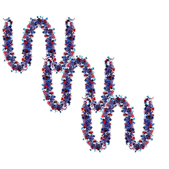 9PC 4th of July Garland Decor - Red White Blue Metallic Tinsel Twist Garland for Independence Day, Memorial Day, and Patriotic Party Decorations