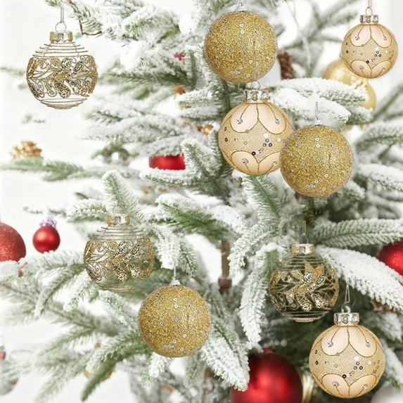 9PC Glass Christmas Ornaments Set, White Gold Mercury Blown Glass Christmas Tree Ball Decorations, Luxury Xmas Hanging Teardrop Finial Faceted Reflector for Holiday Decor