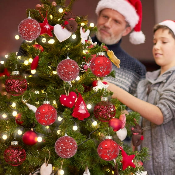 9PC Glass Christmas Ornaments Set, White Red Mercury Blown Glass Christmas Tree Ball Decorations, Luxury Xmas Hanging Teardrop Finial Faceted Reflector for Holiday Decor