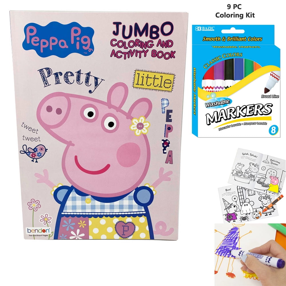 BAZIC Peppa Pig Coloring Book Kit, 9PC Set with Washable Markers, Kids ...