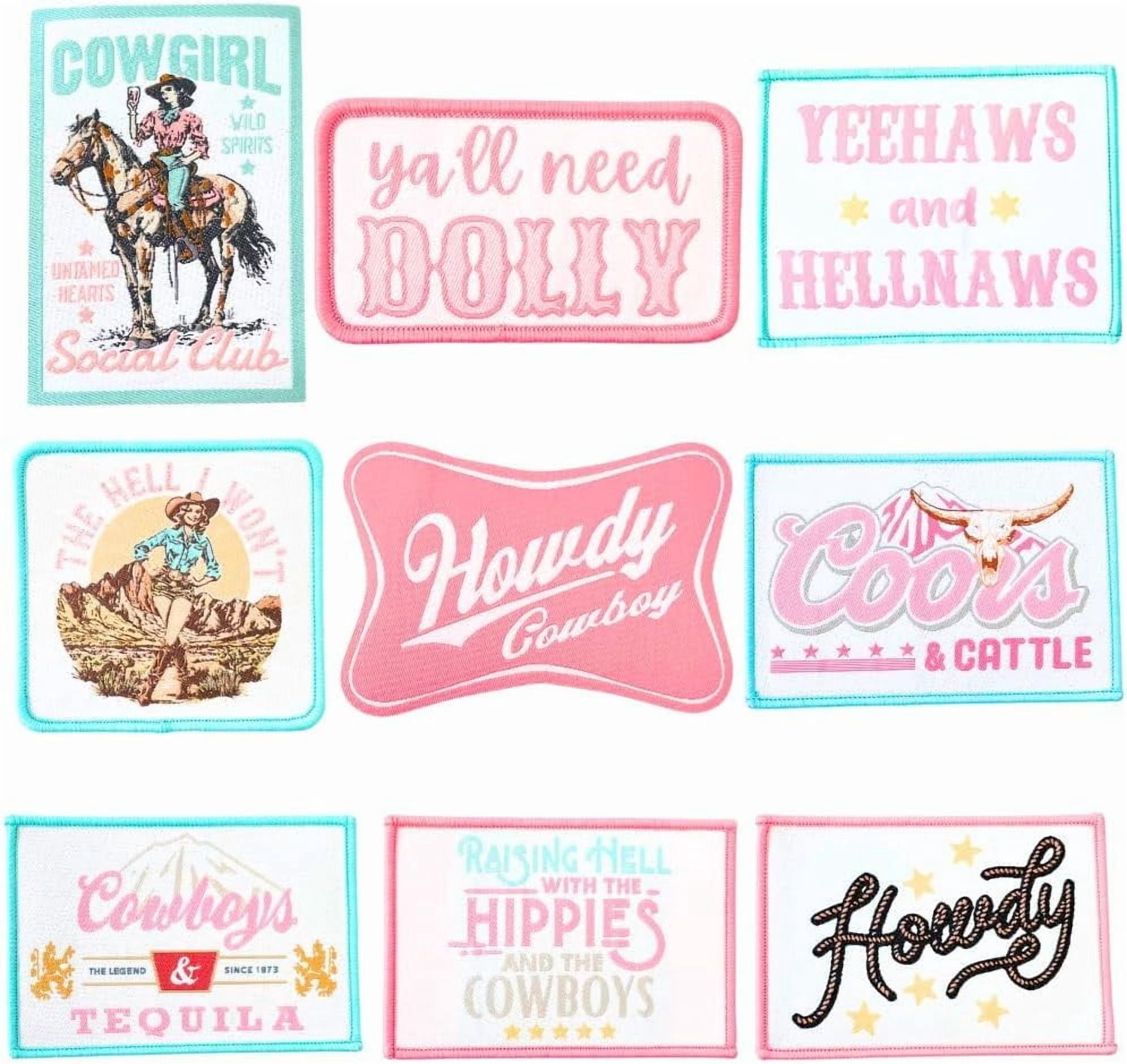 9PC Western Embroidered Trucker Hat Patches Iron On | Funny Cowboy Cowgirl Social Club Hats Patch Raising Hell with Hippies Yeehaws Dolly I Won’t Wild Howdy Country Themed Boho Bulk Accessories