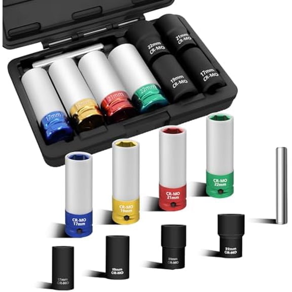 9PCS 1/2" Dr. Twist Socket and Wheel Protector Impact Socket, 17, 19, 21, 22mm Lug Nut Remover Extractor Tools, 6 Point Non-Marring Lug Nut Impact Wrench, CR-MO$$Tools & Hardware Other