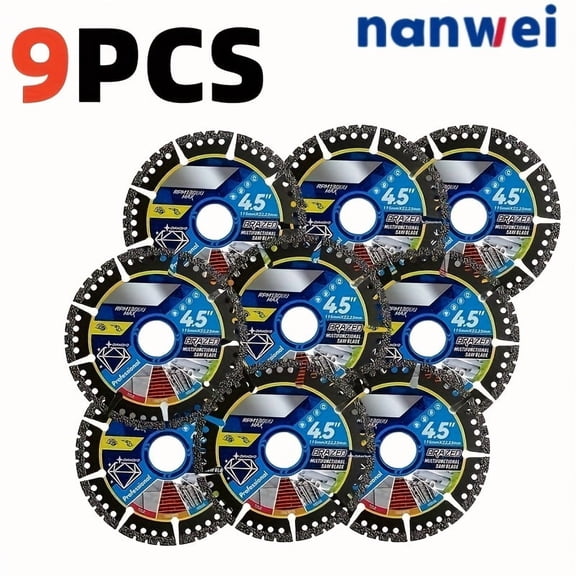 9PCS 4.5" 115mm Multi-Purpose Diamond Saw Blades for Tile Stone Metal Plastic