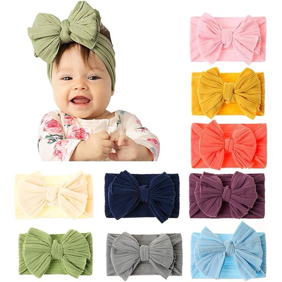 9PCS Baby Bows Headbands Nylon Baby Girl Headbands Soft Handmade Hairbands Toddler Hair Accessories for Girls Baby Newborn Infant Kids