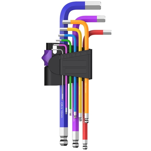 9PCS Ball End Hex Key Set,Cr-V Metric Allen Key Set, Long Hex Key Set with Size Coding 1.5-10mm for Furniture Assembly