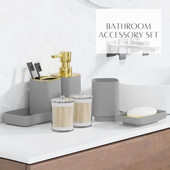 9PCS Bathroom Accessory Set with 4 Gallon Trash Can, Complete ABS Plastic Bath