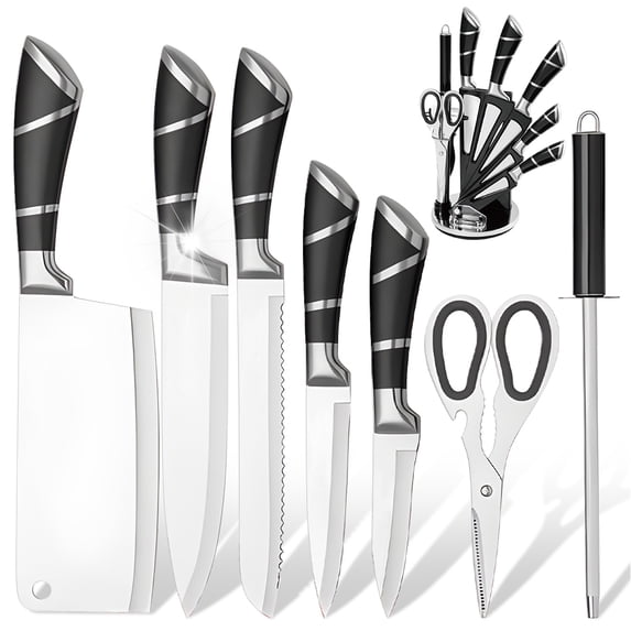 9PCS Black Kitchen Knife Set Stainless Steel Hollow Handle Chef Knives Complete Set