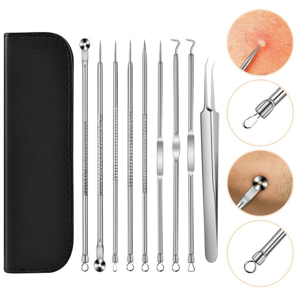 9PCS Blackhead Remover Pimple Tool Kit Acne Comedone Extractor Tweezer Tools