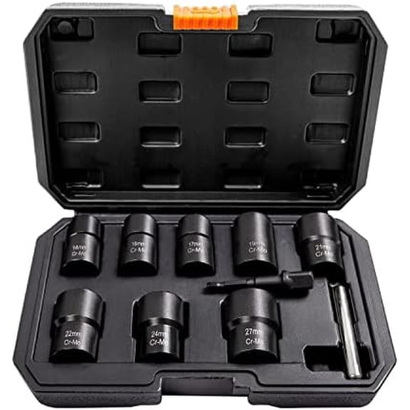 9PCS Bolt Nut Screws Extractor Socket Set, Lug Nut Driver Set Remover Tools, 1/2" Drive Impact, Wheel Lock Removal Kit for Removing Damaged, Dead, Rusted, Rounded-Off Bolts, Nuts & Screws