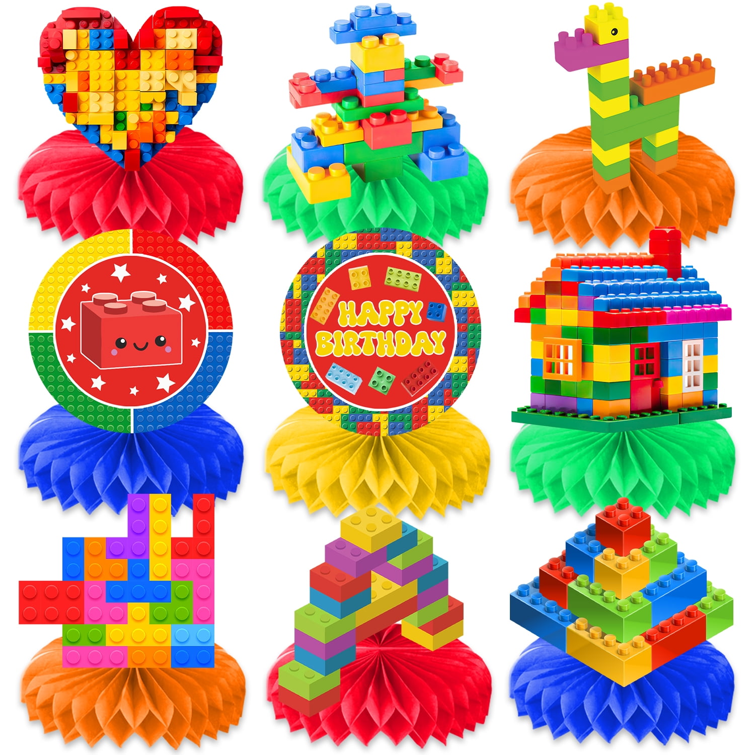9PCS Building Block Honeycomb Centerpieces Themed Birthday Party ...