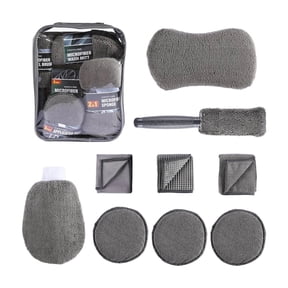 9PCS Car Cleaning Kit No-Scratch Auto Detailing Tools Set with Wash Mitt Large Sponge Wheel Brush Wax Applicator Pads Microfiber Towels for Car Interior Exterior Care Professional Grade Car