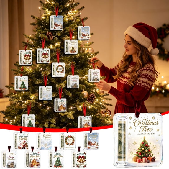 9PCS Christmas Cash Gift Holder Ornament, Acrylic Clear Christmas Money Holders Set For Cash, Funny Holiday Xmas Tree Hanging Ornaments Decor, Unique Stocking Stuffer Money Gift(B)
