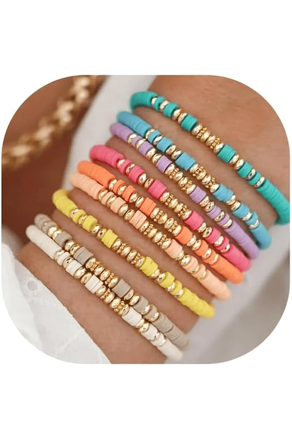 9PCS Colorful Smiley Friendship Beaded Stretch Bracelets Set, Cute Birthday Party Gifts for Women