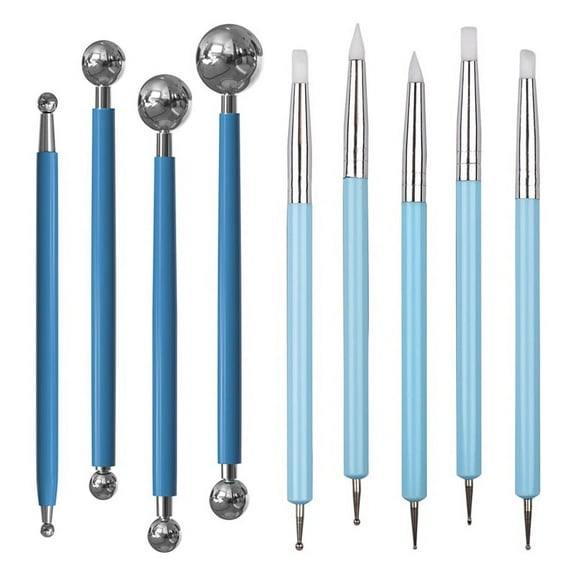 9PCS Dotting Tools, Silicone Clay Sculpting Tool, Ceramic Clay Ball Stylus Dot Painting Tools, Pottery Embossing Tool