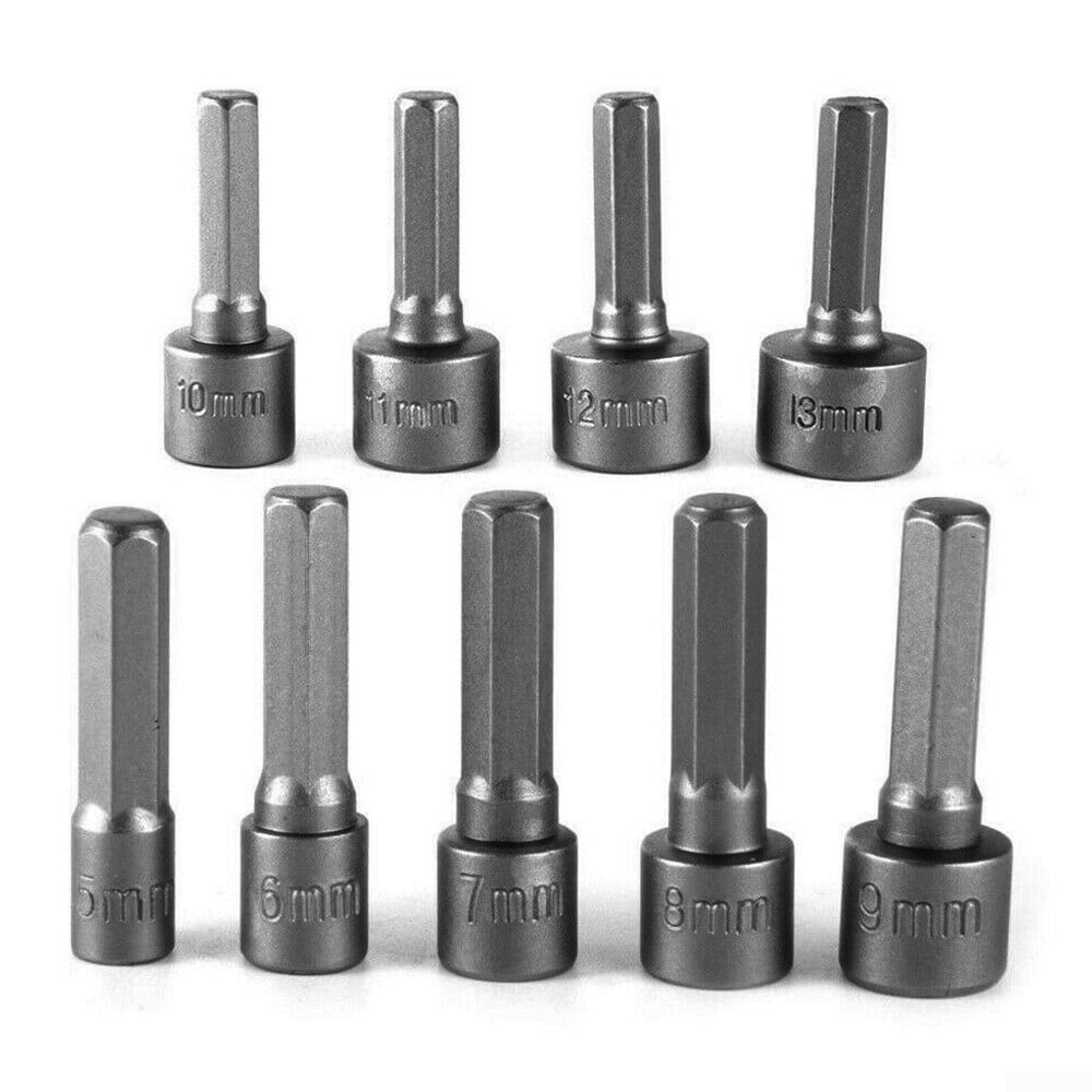 9PCS Drill Bits Adapter 513mm Socket 1/4inch Hex Shank Nut Driver DIY