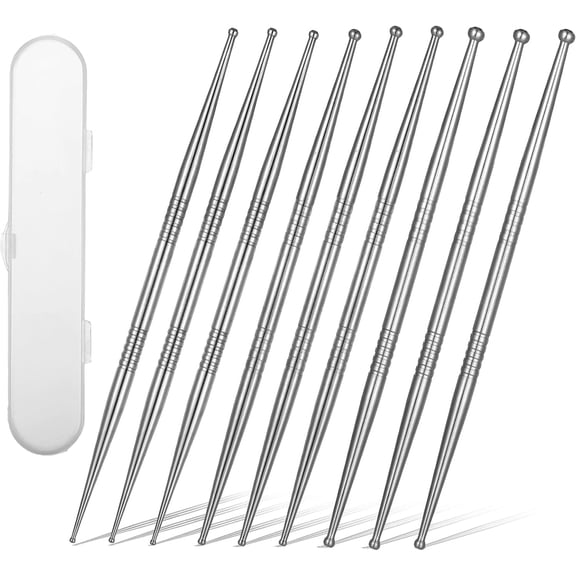 9PCS Facial Reflexology Massage Tool Stainless Steel Acupuncture Pen Ear Acupressure and Body Point Probe Pen Dual Head Facial Reflexology Tools Portable Massage Tool for Deep Tissue
