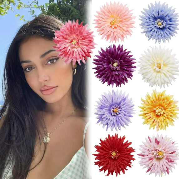 9PCS Fake Artificial Silk Gerbera Chrysanthemum Daisy Flower Sunflower Daisies Hair Clips Barrettes Bow With Alligator Brooch Pins Tropical Hair Piece Beach Wedding Party Bohemian Hawaiian for Women