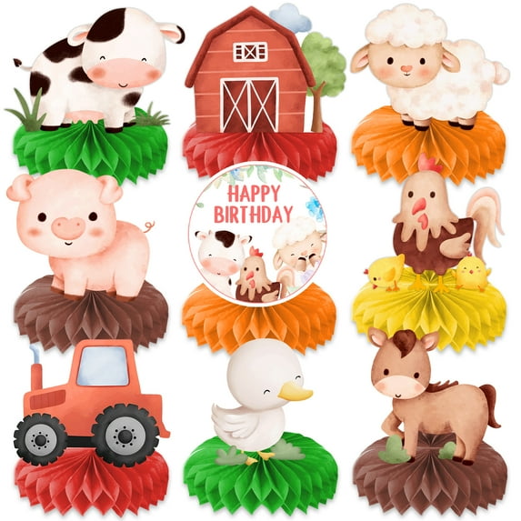 9PCS Farm Honeycomb Centerpieces Themed Birthday Party Decorations Farm Animals Centerpiece Table Decoration Party Favors Decor Supplies Gifts for Boys Girls Men Women