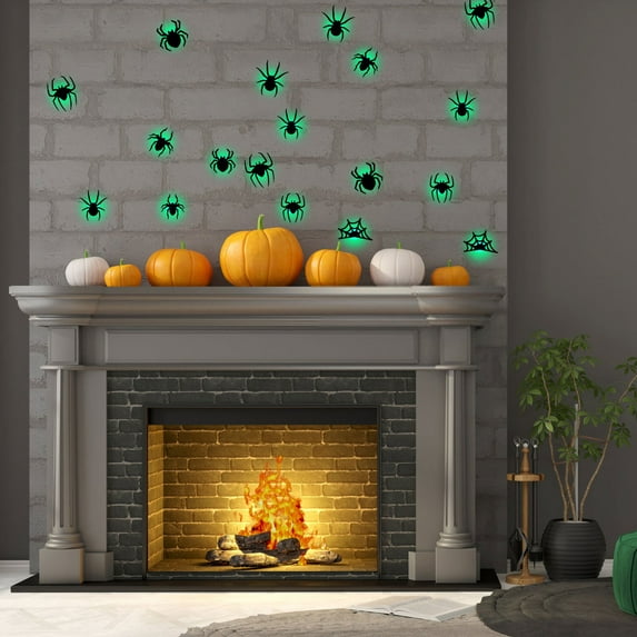 9PCS Halloween Spider Wall Decor – Lighted 3D Spider Web Stickers for Halloween Party, Bedroom Window Decorations, Indoor and Outdoor Home Decals