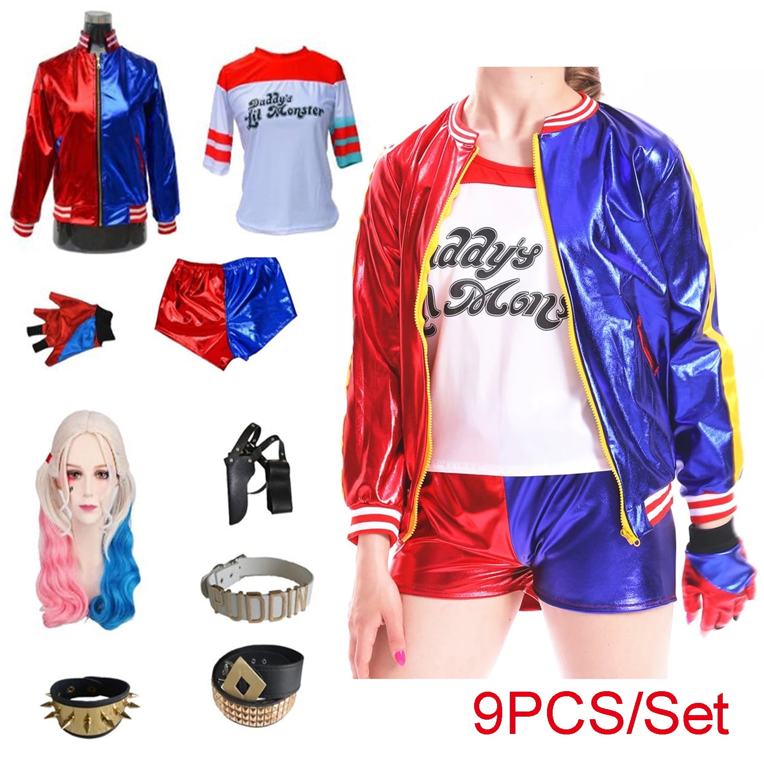 9PCS Harley Quinn Kids Party Suicide Squad Costume set,Children Size