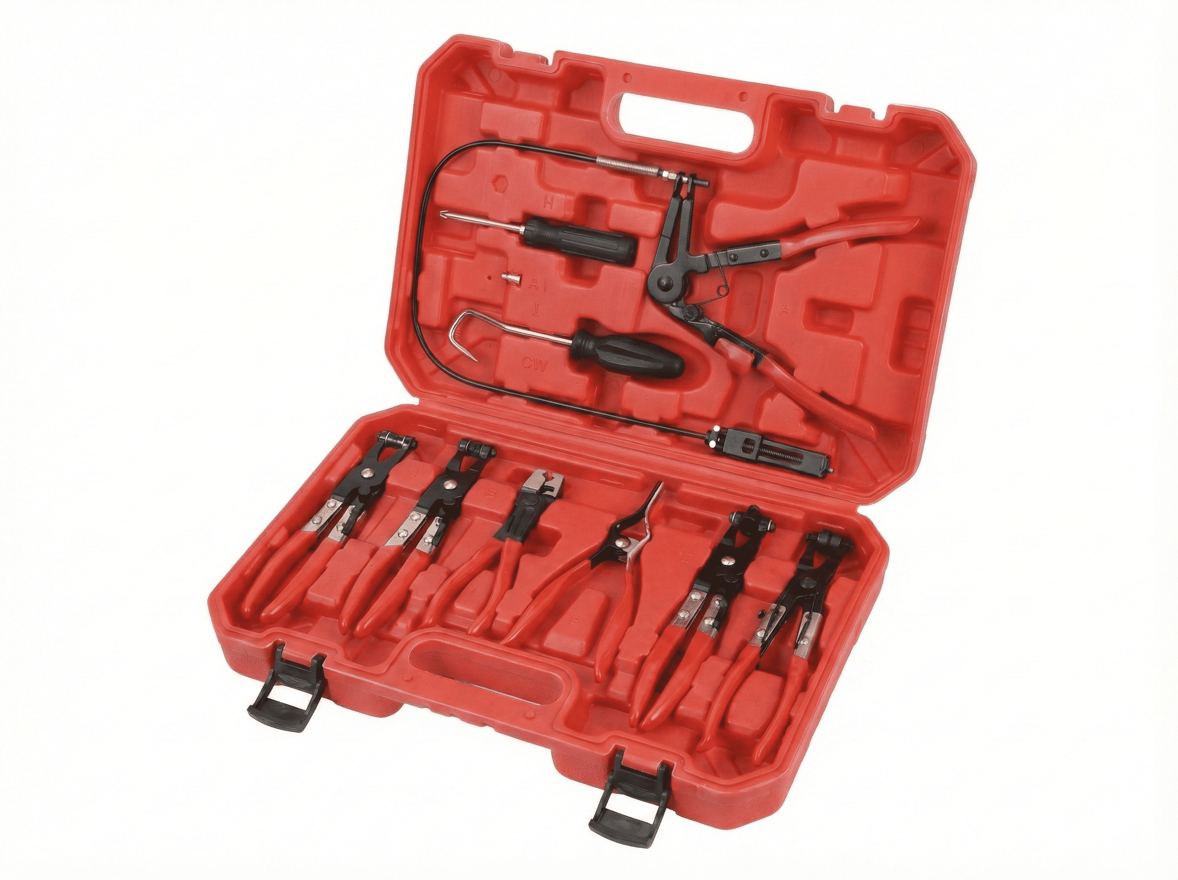 9PCS Hose Clamp Pliers for Fuel Oil and Water Hoses, Long Reach Hose Clamp Remover Kit with Flexible Wire Clic R Type Swivel Jaw Flat Band Pliers Set