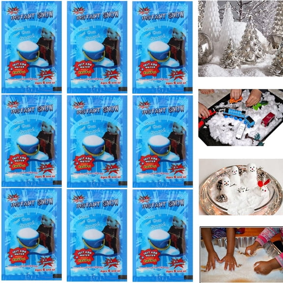 9PCS Instant Fake Snow Powder, Great For Kids, Holiday Decorating, Sensory Play & Slime - 1 Pack Instant Snow Make Up to 1 Gallon of Snow, Also Great for Making Slime