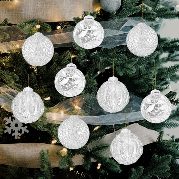 9PCS Ivory White Christmas Ball Ornament Set, Glitter Painted PET Plastic Shatterproof Baubles, Elegant Hanging Tree Decorations for Holiday Party Home Décor 2025 Trend